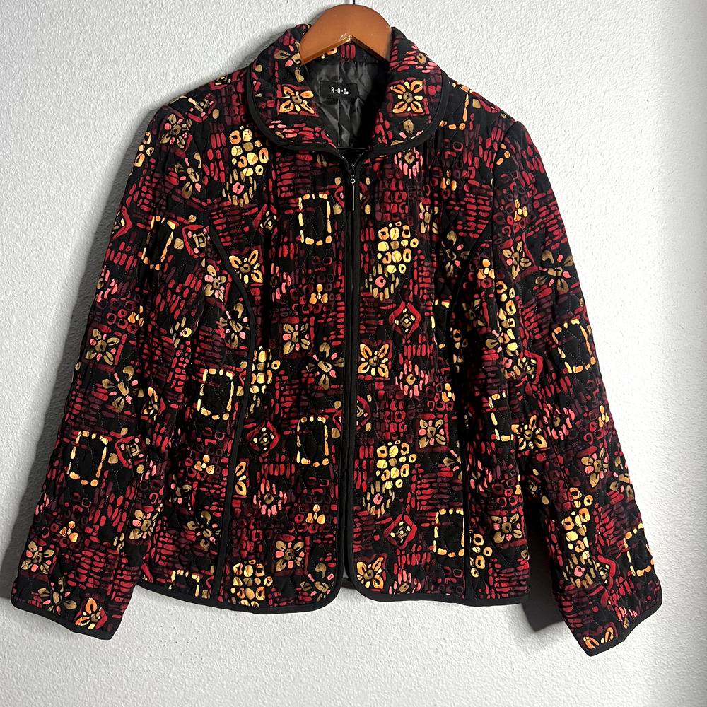 R.Q.T Womens Medium Floral Quilted 70s Swing Blazer Jacket Cottage Core Boho